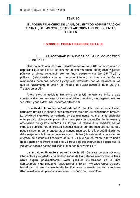 Tema Derecho Financiero Derecho Financiero Y Tributario I Tema