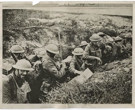 WWI. Photo of soldiers in the trenches made for the American newspaper ...