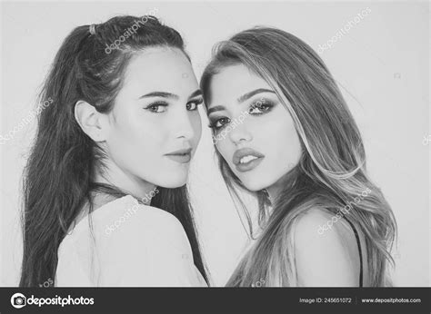 Women With Blonde Brunette Hair On White Stock Photo By Tverdohlib