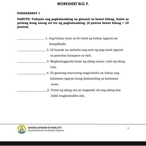 Panuto Tukuyin Ang Paghahambing Na Ginamit Sa Bawat Bilang Isulat Sa