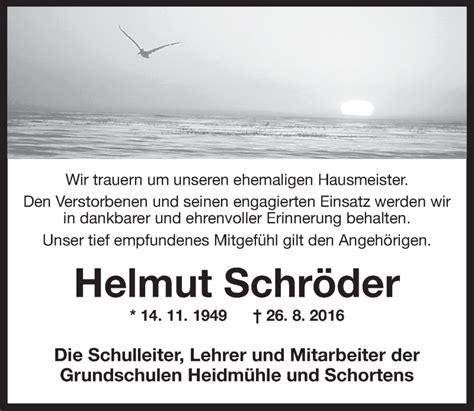 Traueranzeigen Von Helmut Schr Der Nordwest Trauer De