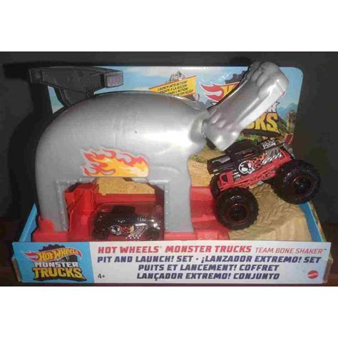 Jual Hot Wheels Monster Trucks Team Bone Shaker Pit And Launch Set Hotwheels Shopee Indonesia