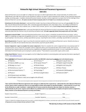 Fillable Online Rolesville High School Advanced Placement Agreement Fax