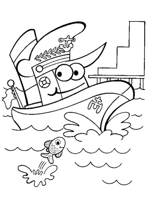 A Cartoon Ship Coloring Page - Free Printable Coloring Pages for Kids