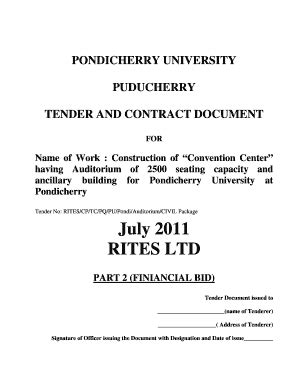 Fillable Online PONDICHERRY UNIVERSITY PUDUCHERRY TENDER Rites