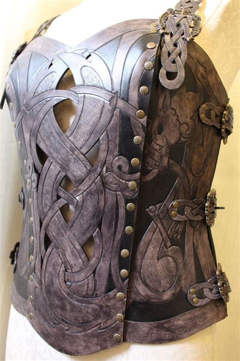 Leather Armor Corset Viking Design Celtic Wolf Cut Out Design In Heavy