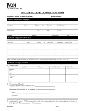 Fillable Online Misd Macomb Isd Dental Enrollment Form Misd Fax Email