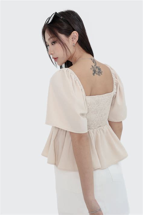 TPZ JULS BABYDOLL PEPLUM TOP IN IVORY NUDE TOPAZETTE