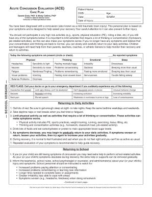 Acute Concussion Evaluation Form Fill Out And Sign Printable Pdf