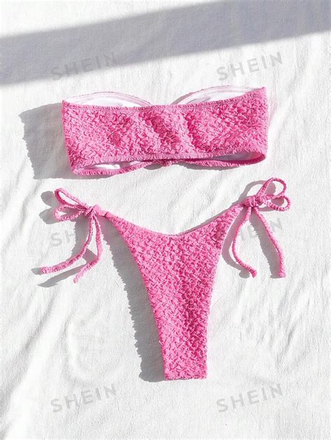 Women S Textured Bandeau Bikini Set Shein Uk