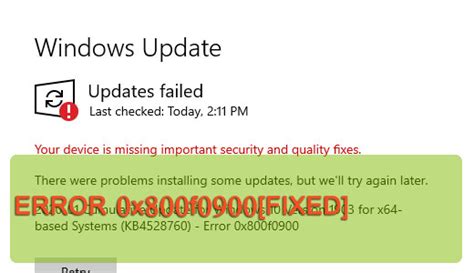 Fixing Windows Update Error 0x800f0900