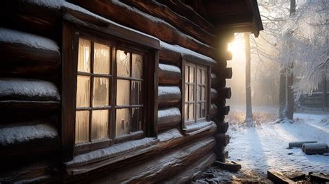 Premium AI Image | A log cabin with snow on the windows