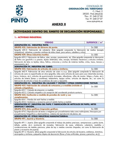 Anexo Ii Actividades I A E De Declaraci N Responsable