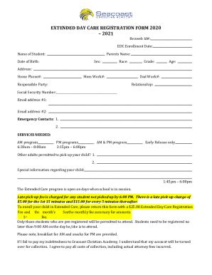 Fillable Online Extended Day Care Registration Form Fax Email