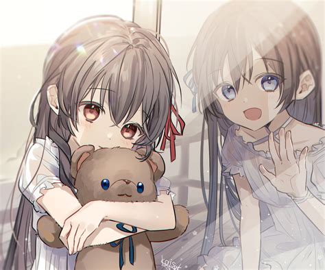 Anime Girl Hugging Teddy Bear