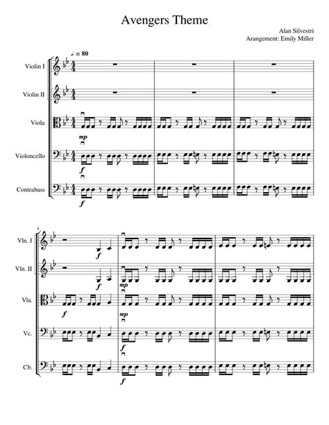 Avengerstheme Sheet Music For Contrabass Violin Viola Cello String