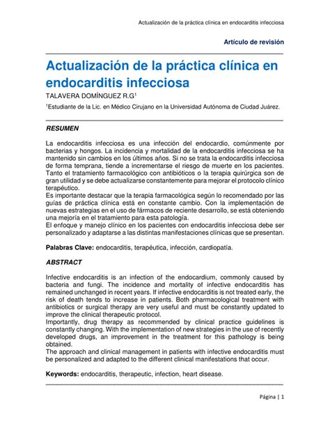 Pdf Actualizaci N De La Pr Ctica Cl Nica En Endocarditis Infecciosa