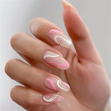 Rikview Press On Nails Medium Length Almond Nails Press On Pink Nails