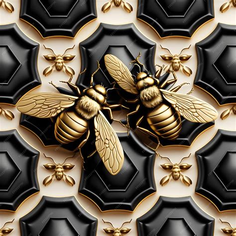 Premium Photo | A wallpaper with gold and black bee designs on it