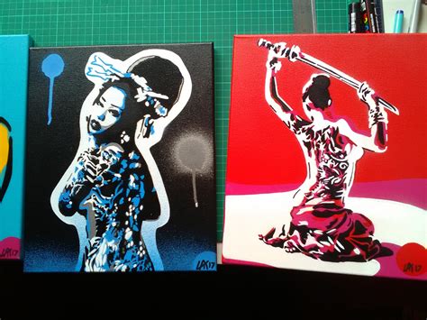Japanese Nude Geisha With Samurai Sword Painting Stencil Art Etsy