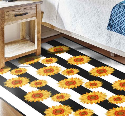 Alfombra De Vinilo Rayas Girasoles Y Rayas Tenvinilo