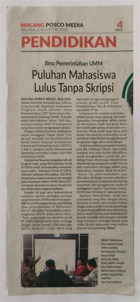 Puluhan Mahasiswa Lulus Tanpa Skripsi Malang Posco Media UMM Dalam