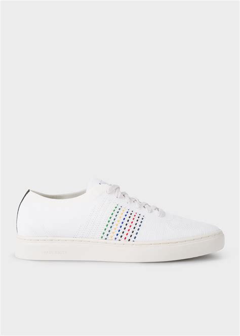 Paul Smith Mens White Leather Basso Sneakers With Signature Stripe