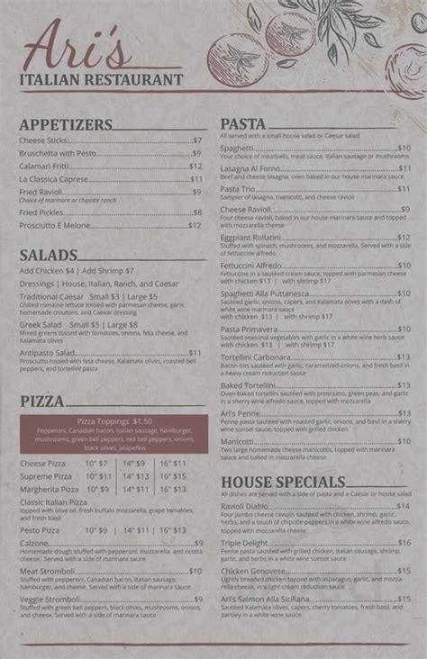 Ari S Italian Restaurant Menu In Harker Heights Texas Usa