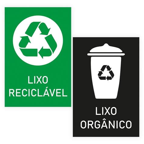 Kit Placas Lixo Recicl Vel E Lixo Org Nico X Cm Elo