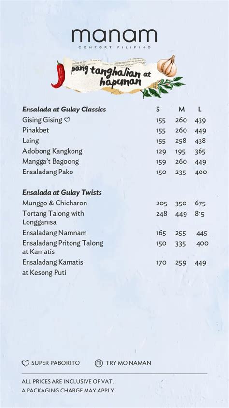 Manam Philippines Menu Prices Updated