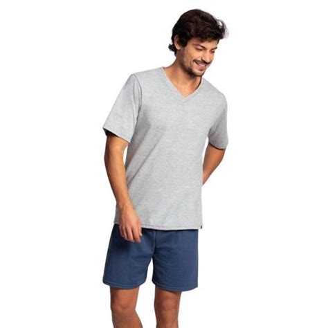 Pijama Masculino Lupo De Ver O Manga Curta Gola V Short Estampado