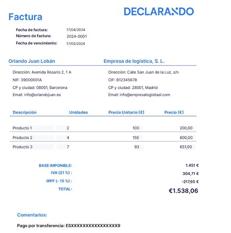 23 ejemplos de facturas para autónomos Declarando