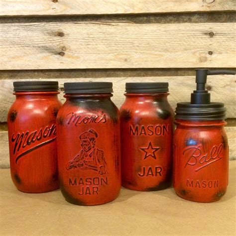 Vintage Red Mason Jar Canisters Rustic Red Canister Set With Etsy