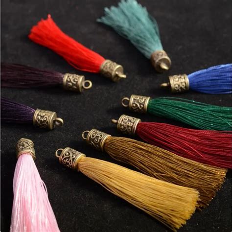 Buy 5pcs Antique Bronze End Caps Cotton Silk Tassels Earrings Charm Pendant