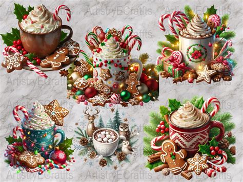 25 Christmas Hot Chocolate Clipart Bundle Holiday Drinks Printable Art Festive Beverage