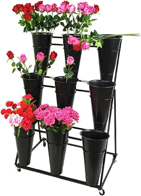 Ndd Flower Stand Black Flower Bucket Display Stand Wrought Iron Multi Layer Flower