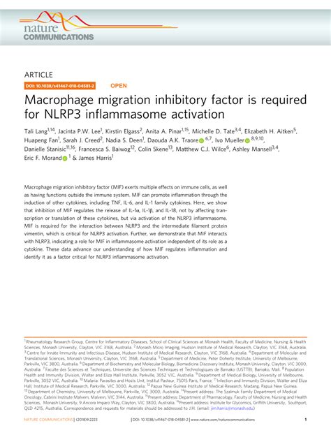 Pdf Macrophage Migration Inhibitory Factor Is Required For Nlrp