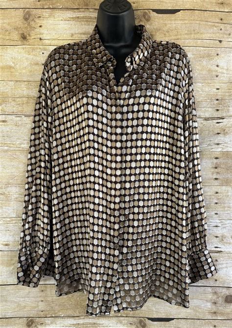 Chicos Size Black Gold Polka Dot Semi Sheer Button Up Top Blouse