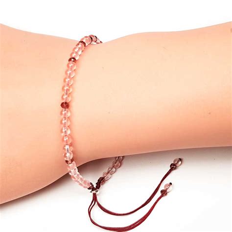 Rosenquarz Naturstein Armband Rund Und Facettiert F R Frauen Handarbeit