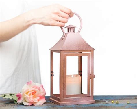 Wedding Centerpiece Rose Gold Metal Lantern Outdoor Decor Etsy In