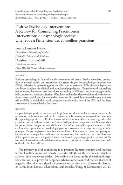 (PDF) Positive Psychology Interventions: A Review for Counselling Practitioners Interventions de ...