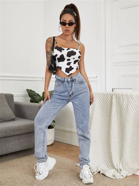 Shein Ezwear Cow Print Bandana Cami Top Shein Usa