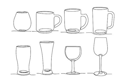 Premium Vector | Cup glass continuous line drawing bundle set