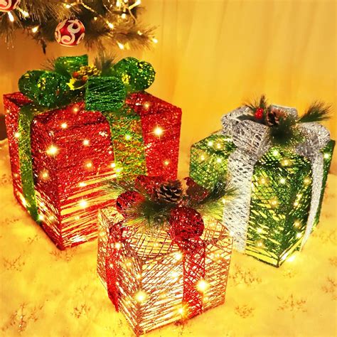 [ Super Large 12 10 8 ] 3 Pack 60led Christmas Lighted T Boxes