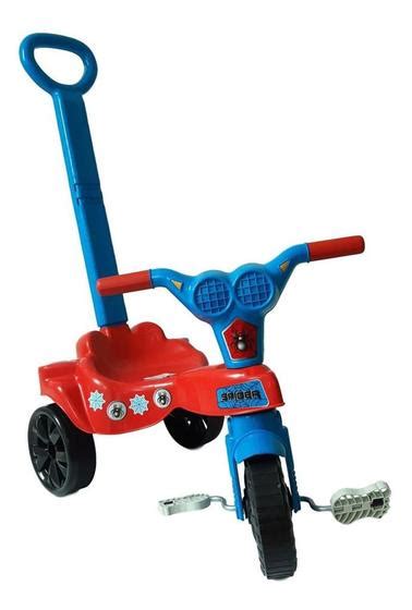 Triciclo Infantil Menino Velotrol Spider Vermelho E Azul Empurrador