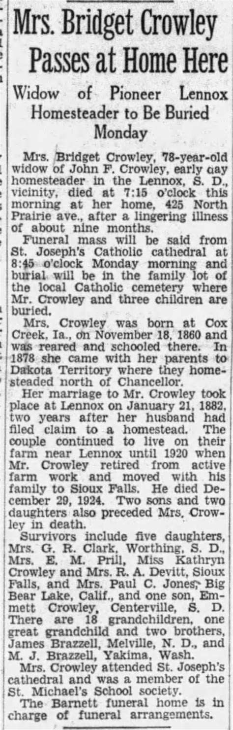 Bridget Cecelia Brazzell Crowley 1860 1939 Find A Grave Memorial