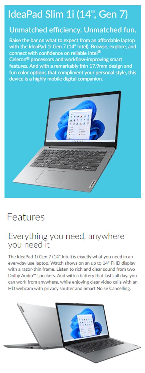 Lenovo Ideapad Slim 1i 14ijl7 82lv0046ph 14in Hd Intel Celeron N4500