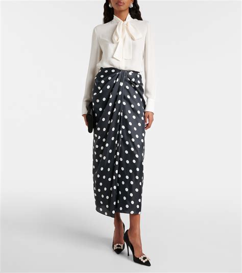 Polka Dot Gathered Satin Midi Skirt In Black Carolina Herrera Mytheresa