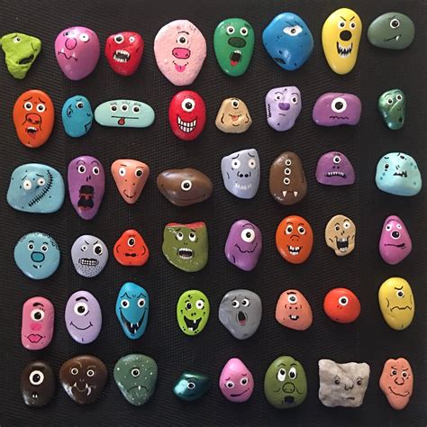 Monster Face Rocks Painted Etsy Monster Face Painted Rocks Rock