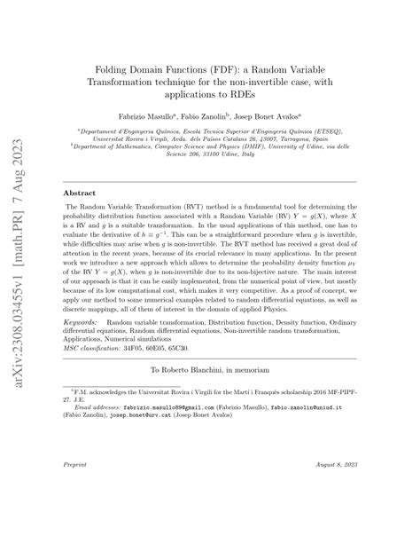 Pdf Folding Domain Functions Fdf A Random Variable Transformation